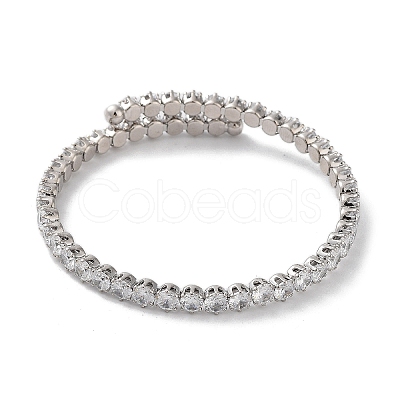 Brass Micro Pave Cubic Zirconia Cuff Bangles BJEW-D039-08P-1