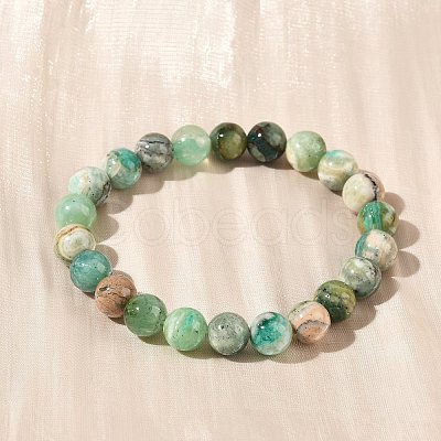 Natural Green Line Jasper Round Beaded Stretch Bracelets for Women BJEW-F535-02B-1