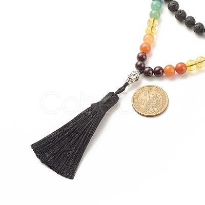 7 Chakra Buddhist Necklace NJEW-JN03895-01-1