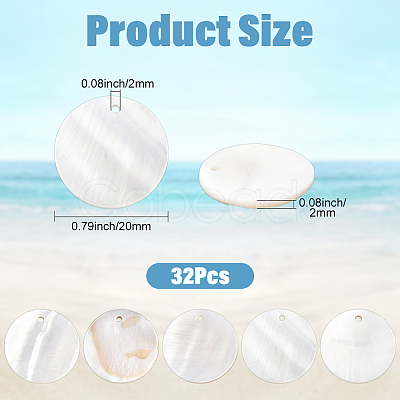 32Pcs Flat Round/Disc Natural Freshwater Shell Pendants SHEL-SC0001-98A-1