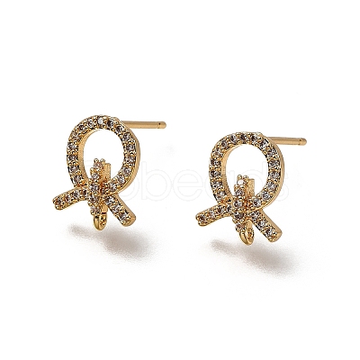 Ring Brass Micro Pave Cubic Zirconia Stud Earring Findings KK-B152-02G-1