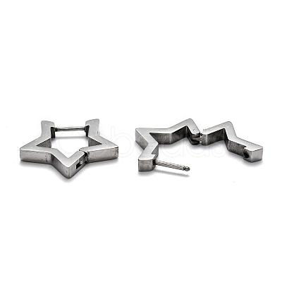 Tarnish Resistant 304 Stainless Steel Star Huggie Hoop Earrings STAS-J033-05P-1