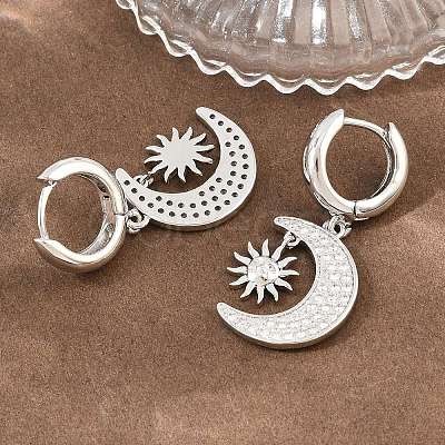 Brass Micro Pave Cubic Zirconia Hoop Dangle Earrings KK-CBA8324-05B-P-1