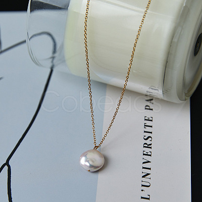 Summer Natural Freshwater Pearl Oval Safety Button Pendant Necklaces ZU8498-1