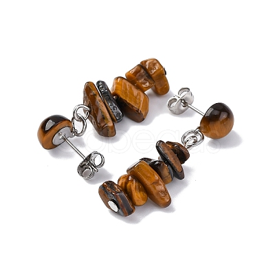 Natural Tiger Eye Dangle Stud Earrings EJEW-JE06371-03-1