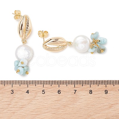 Shell Shape Natural Larimar Dangle Stud Earrings EJEW-JE07054-1