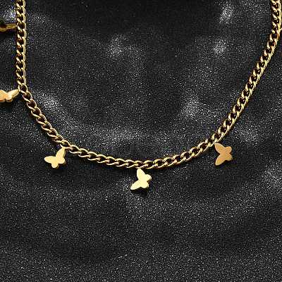 304 Stainless Steel Twisted Chain Necklaces with Butterfly Charm Tassel NJEW-R023-06G-1