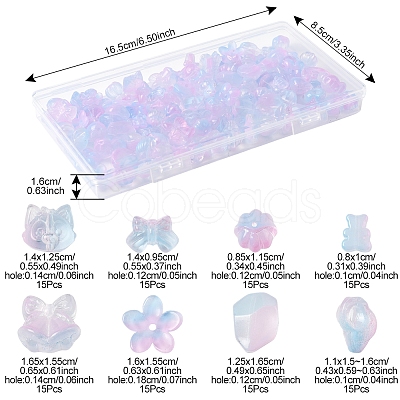 120Pcs 8 Styles Transparent Spray Paint Glass Beads GLAA-FS0002-26-1