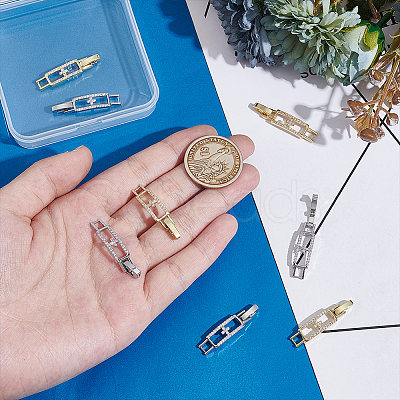 8Pcs 2 Colors Rectangle with Cross Rack Plating Brass Micro Pave Clear Cubic Zirconia Watch Band Clasps ZIRC-PH0001-48-1