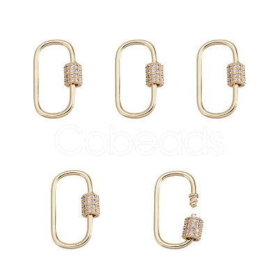 Brass Micro Pave Clear Cubic Zirconia Screw Carabiner Lock Charms ZIRC-E164-11G-1