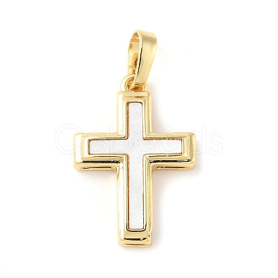Brass Pave Natural White Shell Pendants KK-S522-01C-G-1