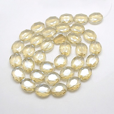 Faceted Electroplate Crystal Glass Oval Beads Strands EGLA-F059B-01-1