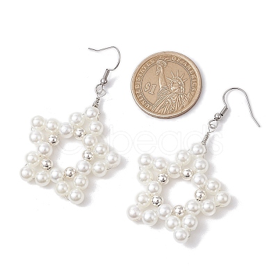 Star ABS Plastic Imitation Pearl Beaded Dangle Earrings EJEW-JE06329-1