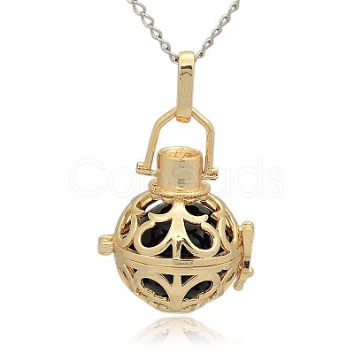 Golden Tone Brass Hollow Round Cage Pendants KK-J235-06G-1