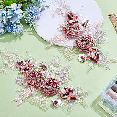 2Pcs Flower Polyester Embroider Thread Iron on/Sew On Patches DIY-ME0001-67B-1