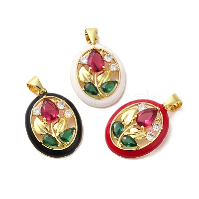 Rack Plating Brass Micro Pave Colorful Cubic Zirconia Enamel Pendants KK-G488-15G-1