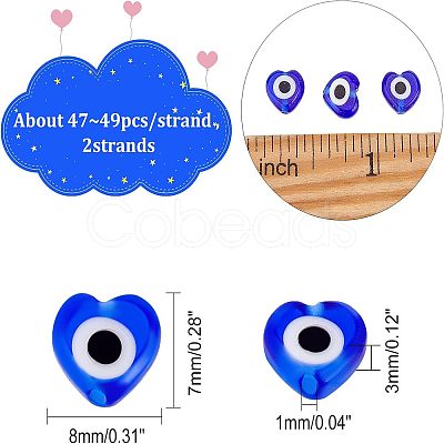 SUPERFINDINGS 2 Strands Handmade Evil Eye Lampwork Beads Strands LAMP-FH0001-08B-1