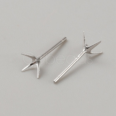 Rhomdium Plated 925 Sterling Silver Stud Earring Findings STER-WH0009-15C-P-1