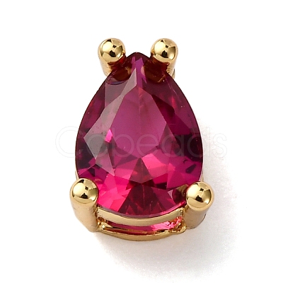 Teardrop Brass Micro Pave Cubic Zirconia Slide Charms KK-C119-16G-1