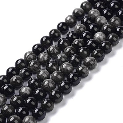 Natural Silver Obsidian Beads Strands X-G-D083-01C-1