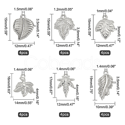 Unicraftale 24Pcs 6 Styles 304 Stainless Steel Pendants STAS-UN0021-99P-1