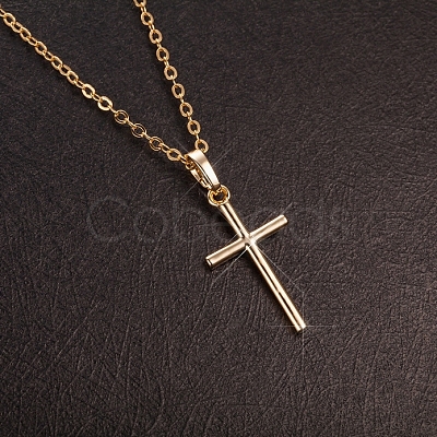 Real Gold Plated Cross Brass Pendant Necklaces NJEW-EE0001-14A-1