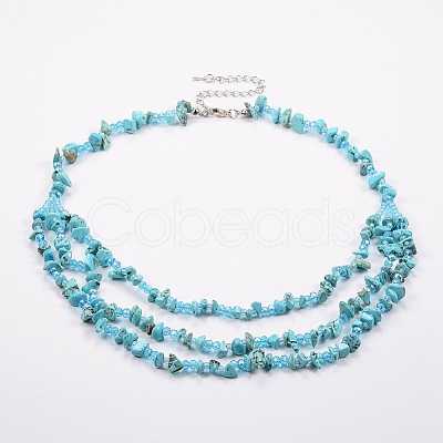 Synthetic Turquoise and Glass Seed Beads Tiered Necklaces X-NJEW-K100-05E-1