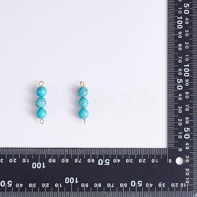 10Pcs Triple Synthetic Turquoise Round Beaded Connector Charms PALLOY-SW00003-08-1