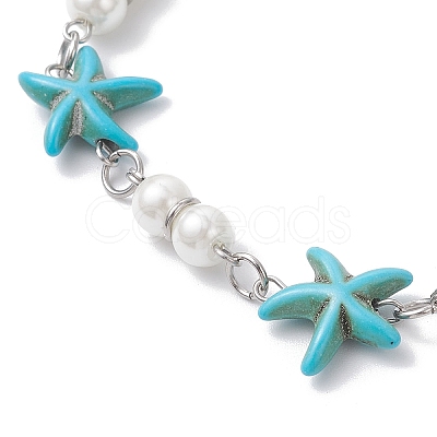 Synthetic Turquoise Starfish Link Bracelets for Women BJEW-JB12469-02-1