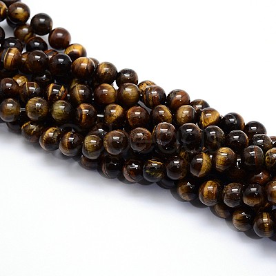 Natural Grade AB Tiger Eye Round Beads Strands G-O047-02-8mm-1