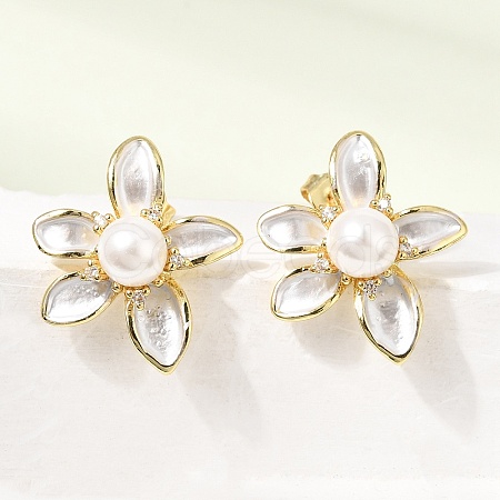 Brass Micro Pave Cubic Zirconia Enamel Stud Earrings CU-CBABA66-12C-G-1