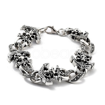 Retro Alloy Skull Anchor Link Chain Bracelets for Women Men BJEW-L684-001AS-1