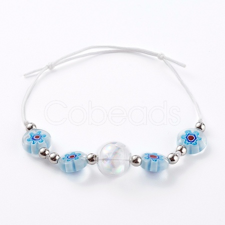 Adjustable Handmade Millefiori Glass Beaded Bracelets BJEW-JB06074-02-1
