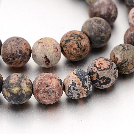 Frosted Round Natural Leopard Skin Jasper Bead Strands G-J338-07-8mm-1