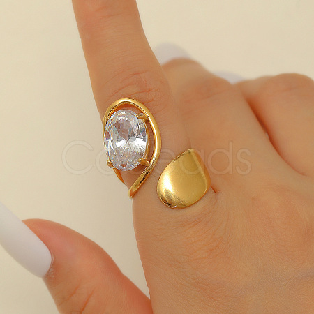 304 Stainless Steel with Cubic Zirconia Cuff Rings for Women FS-WG503C7-10-1