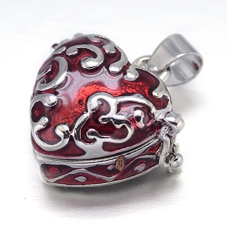 Enamel Heart Rack Plating Platinum Brass Prayer Box Pendants KK-L101-01A-1