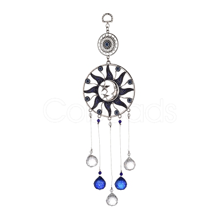 Alloy Flat Round & Sun & Moon Turkish Blue Evil Eye Pendant Decoration HJEW-M002-13AS-1