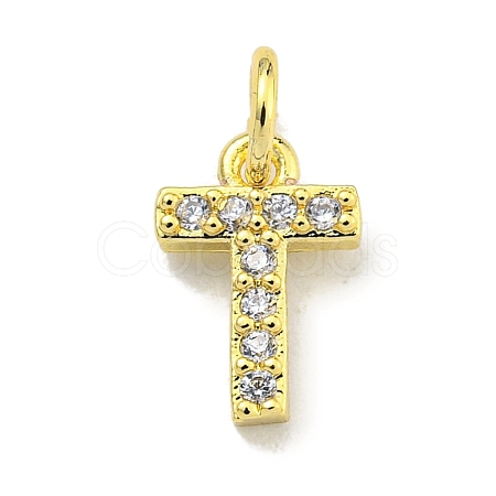 Letter Brass Micro Pave Clear Cubic Zirconia Pendants KK-K354-06G-T-1