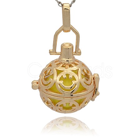 Golden Tone Brass Hollow Round Cage Pendants KK-J216-15G-1