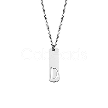 304 Stainless Steel Rectangle with Laser Cut Initial Pendant Necklaces FS-WG71FEF-08-1