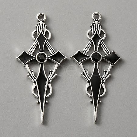 Jet Rhinestone Cross Pendant with Black Enamel ENAM-WH0001-06AS-01-1