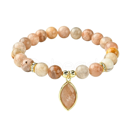 Natural Sunstone Stretch Bracelets BJEW-JB10135-02-1