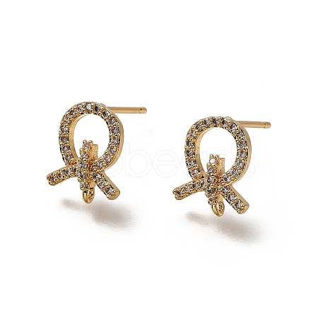 Ring Brass Micro Pave Cubic Zirconia Stud Earring Findings KK-B152-02G-1