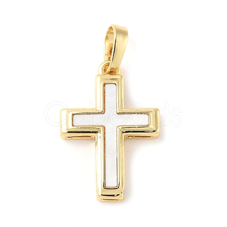 Brass Pave Natural White Shell Pendants KK-S522-01C-G-1