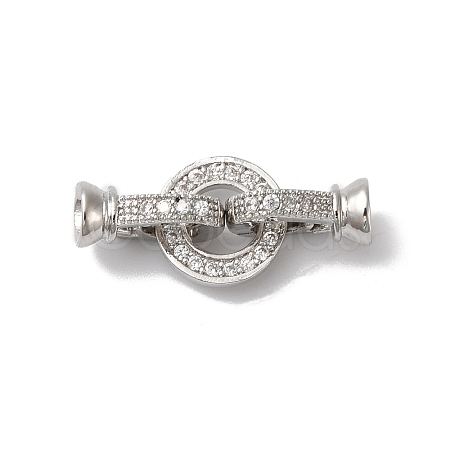 Rack Plating Brass Micro Pave Clear Cubic Zirconia Fold Over Clasps KK-A222-04C-P-1