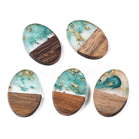 Transparent Resin and Walnut Wood Pendants RESI-T057-04I-1