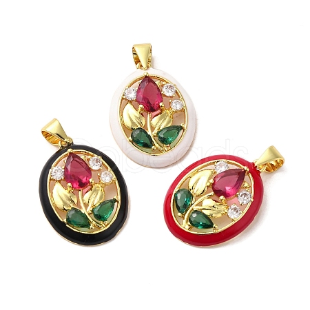 Rack Plating Brass Micro Pave Colorful Cubic Zirconia Enamel Pendants KK-G488-15G-1