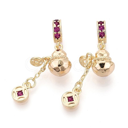 Brass Micro Pave Deep Pink Cubic Zirconia European Dangle Charms KK-N287-18G-1