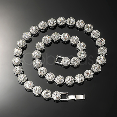 Hip-Hop Alloy Full Crystal Rhinestone Flat Round Tennis Necklaces for Men FS-WGB0AA6-04-1