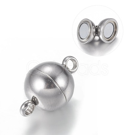 Tarnish Resistant 304 Stainless Steel Magnetic Clasps with Loops X-STAS-K006-8mm-04C-1